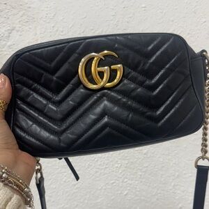 Gucci Black Quilted Crossbody Bag with Gold Accents